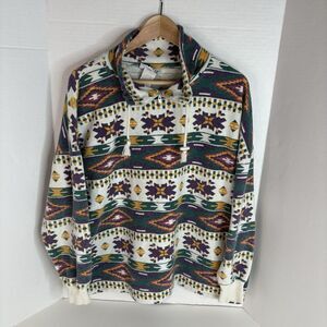 Vintage Jeans Wear Aztec Style Sweatshirt, Multicolored, Large, Quarter Zip